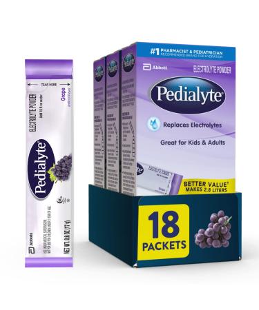 Pedialyte Electrolyte Powder Packets, Grape, Hydration Drink, 18 Single-Serving Powder Packets