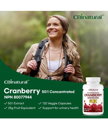 CBI Natural Cranberry 50:1 Extract 500mg (25,000 mg Equivalent of Fresh Cranberries) 120 Vegan Capsules, Urinary Tract & Kidney Support, 4-Month Supply, Non-GMO, Gluten Free - Buy Online on GoSupps.com