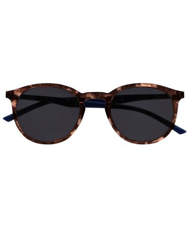 Opulize Met sunderer glasses slim round frame spring hinges scratch-resistant tinted lens uv400 protection men women S60 +1.00 dioptria (1 Pack) brown tortoise front dark blue arms single