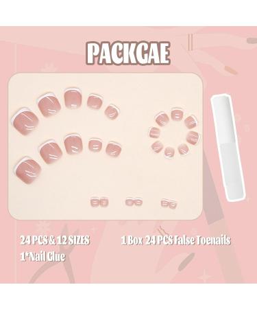 Short Square French False Toenails on Nails Glitter Press on Toenails Nude Glitter Stick Fake Toe Nails Acrylic Full Cover Toenails for Women Girls Nail Art Accessories (French White Pink) - Buy Online on GoSupps.com