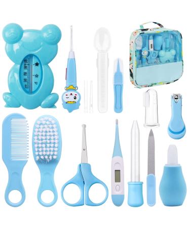 VicBou 13pcs Baby Grooming kit Newborn Baby Care Accessories with Bag Baby Hair Nail Thermometer Care Set Baby Healthcare Set for Newborn Infant Toddler Girls & Boys blue 13pcs