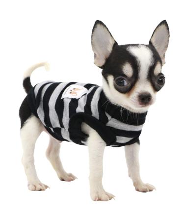LOPHIPETS 100% Cotton Striped Dog Shirts for Small Dogs Chihuahua Puppy Clothes Tank Vest-Black and Gray Strips/XXS XX-Small for 0.5-1.2 lbs Black and Gray Strips
