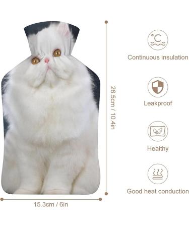Animal White Cat Hot Water Bottle with Plush Cover - Hand Warmer for Adults & Kids | 26.5x15.3cm - Buy Internationally! - Buy Online on GoSupps.com