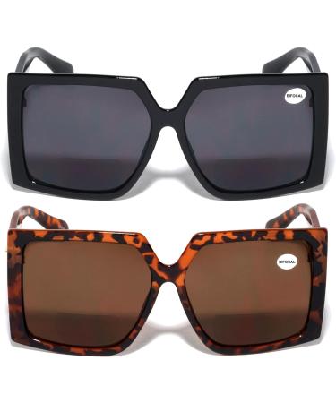 V.W.E. Bifocal Outdoor Reading Sunglasses for Women 2 Pairs (Black & Tortoise) | Oversized Style 3.0 Magnification - Buy Online on GoSupps.com