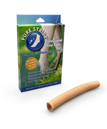 Pure Stride Gel Mesh Toe Tube Professional Foot Pads - Cushion Protectors for Blisters Corns Hammer Toes Calluses and Ingrown Toenails - 1/2 Diameter 1 Pad 1/2 Diameter