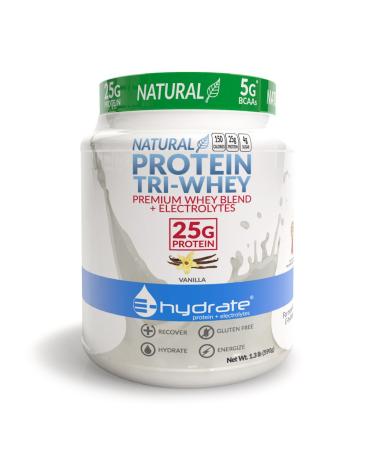 E-hydrate Tri-Whey Protein Powder Gluten Free BCAA + Electrolytes Hydrate Recover Vanilla 1.3lb Tub Vanilla 1.3 Pound Tub