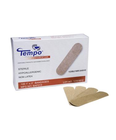 Tempo Latex Free Fabric Bandages - 1 x 3in - Box of 100
