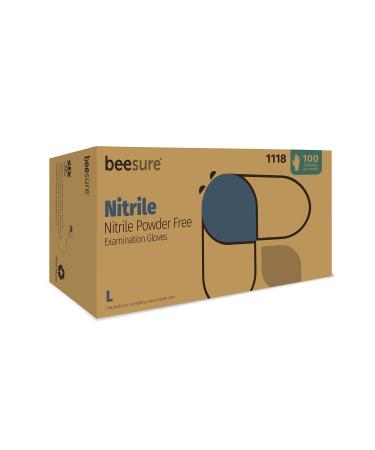 BeeSure BE1118 Nitrile Powder Free Exam Gloves Large (Pack of 100) Strips Large 100