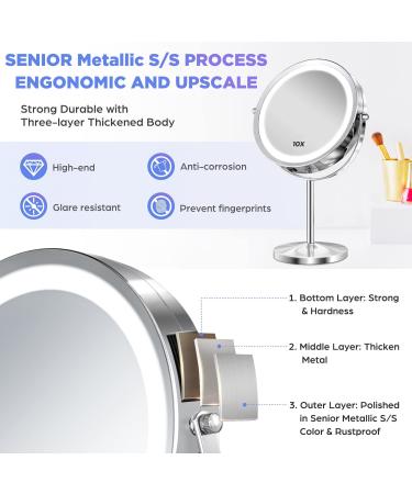 M MIVONDA Lighted Makeup Mirror 1X/10X Magnifying with Stand, 8 Inch LED Double Sided Senior Metallic Silver, Cordless & Chrome Finish - Buy Online on GoSupps.com
