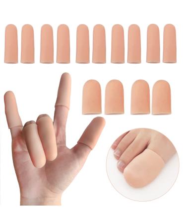 14 PCS Silicone Finger Cots, Gel Finger Protectors for Finger Tips, Soft Reusable Finger Caps Great for Trigger Finger, Hand Eczema, Finger Cracking, Finger Arthritis Beige
