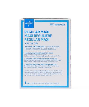 Medline Maxi Adhesive Sanitary Pads - Medium Absorbency - 9 Inches Long - Individually Packaged - Buy Online on GoSupps.com