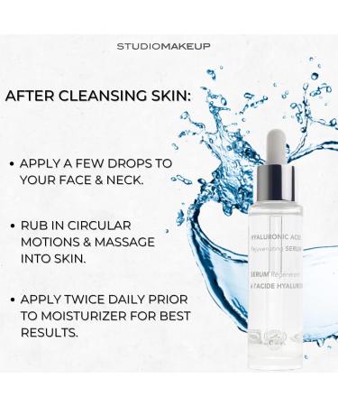 STUDIOMAKEUP Hyaluronic Acid Serum for Face & Neck - 30ml Rejuvenating HA Serum for Younger Looking Skin - Hydrating Face Serum for Women - Suitable for All Skin Types - 1 Fl Oz - Buy Online on GoSupps.com
