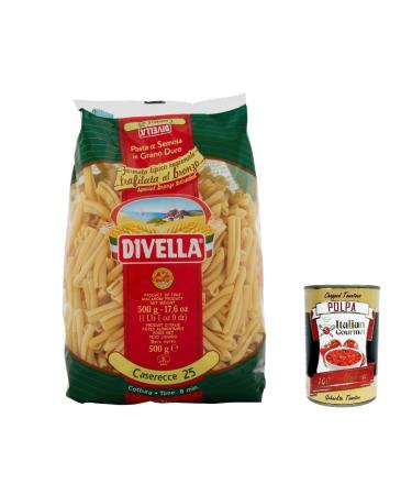 Italian Gourmet E.R. Divella Pasta Specialita Casarecce 25 100% Italian Pasta 500 g + Gourmet Italian Pulp 400 g (Pack of 10)