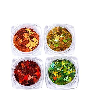 Maple Leaf Nail Sequins 4 Colors Fall Leaves Nail Art Glitter Sequins Autumn Fall Nail Art Stickers Fall Leaf Nail Art Glitter Maple Leaf Nail Flake Confetti Nail Sequins for Nail Art