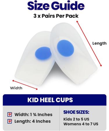 Kids Heel Cups & Inserts for Sever's Disease & Heel Pain Relief | Gel Cushions for Plantar Fasciitis | Size 2-5 (3 Pairs - Blue - Buy Online on GoSupps.com