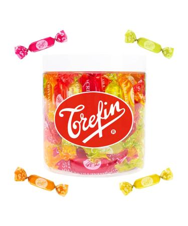 Vandeca Trefin Crystal fruit - nostalgic hard candy - candy mix with fruit flavors - raspberry lemon/lime peach and mango - in a reusable jar - 450 g