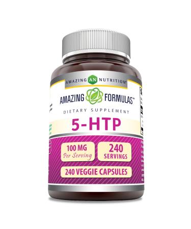 Amazing Formulas 5-HTP (Hydroxytryptophan) Supplement | 100 Mg Per Serving | Veggie Capsules | Non-GMO | Gluten Free | Made in USA (1 Pack 240 Count) 240 Count 1 Count (Pack of 1)