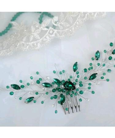 Bridal Green Crystal Hair Comb Emerald Hair Vine Malachite Green Wedding Headpiece Prom Party Festival Hair Accessories for Women and Girls (Silver) 111 - Buy Online on GoSupps.com