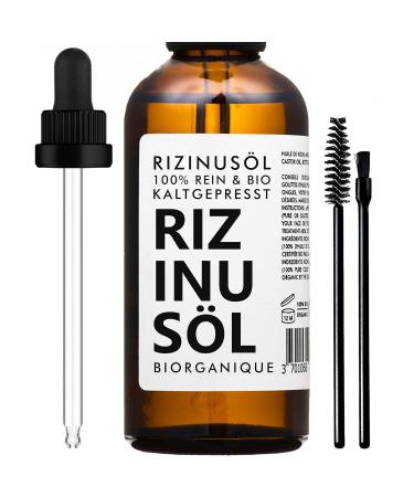 Castor oil organic |100% pure natural and cold pressed |Care for nails eyelashes skin beard |100 ml |Vegan & Cruethy Free |Bio Castor Oil |Glass bottle + pipette (in German)