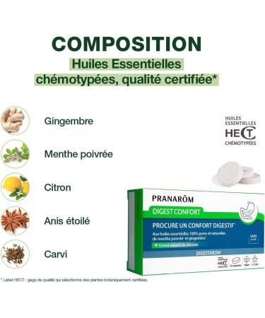 PRANAR M - Digestarom - Digest Confort - Confort Digestif - Huile Essentielle bio De Menthe Poivr e Et Gingembre 100% Pure Et Naturelle - Extrait Naturel de Chicor e - Vegan - 21 Comprim s - Buy Online on GoSupps.com