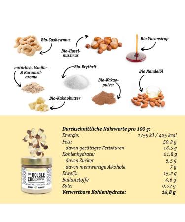 Organic Double-Choc Nussmus | Vegan Nut Nougat Cream | Cashew Hazelnut | Low-Carb | No Added Sugar | Erythritol Sweetened | 3x190g | Perfect for Workouts - Buy Online on GoSupps.com