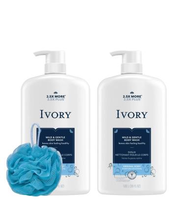 Ivory Body Wash - Ivory Clean Body Wash Pump Original with body pump. Ivory soap pamper yourself with this moisturizing body wash pump with 35 Fl. Oz. each with shower loofah (Pack of 2). (Original)