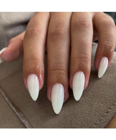 Justotry 24 Pcs Almond Gradient French Press-on Nails - White Funky Short Fake Nails with Glue | Stiletto Stick-on Nails for Women - Buy Online on GoSupps.com
