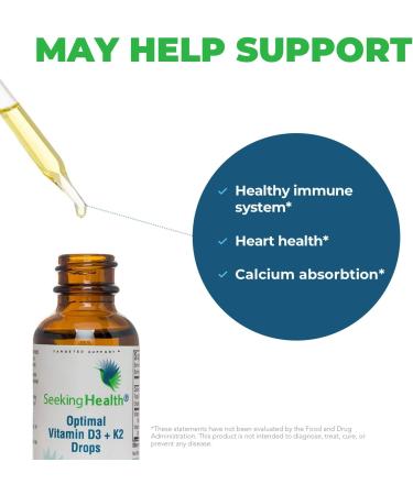 Seeking Health Vitamin D3 + K2 Drops - 1 fl oz (30 ml) for Immune & Bone Health - Buy Online on GoSupps.com