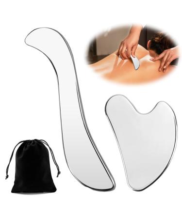 Roinaaid 2 PCs Gua Sha Stein Gua Sha stainless steel gua Sha body gua-sha gua Sha Metall Delivered for legs back face neck muscle relaxation and pain relief.