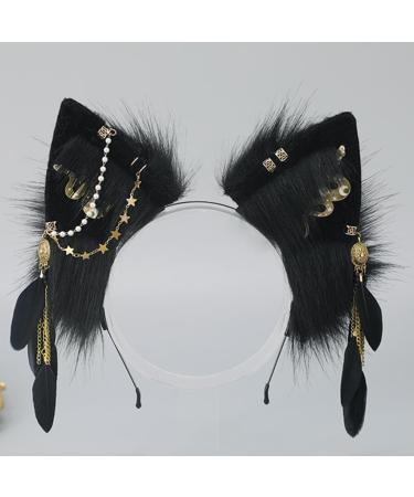hgnxa Furry Foxes Ears Cats Girls Cosplays Hair Accessories Cute Plush Ear Headband Feathers l Decorations Role Playing Black - Buy Online on GoSupps.com