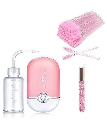 AREMOD Eyelash Extension Supplies with USB Air Conditioning Blower Lash Fan 50 Lash Shampoo Brush 1 Nose Blackhead Facial Cleaning Brush 1 Plastic Wash Bottle(Pink)