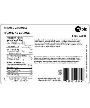 Yupik Tiramisu Caramels 1 kg Kosher Tiramisu-Flavored Candy Caramel Center Dark Chocolate Coating Dusted with Cocoa Powder Sweet Candy Delicious Snacks Ideal for Gifting Holidays & Baking - Buy Online on GoSupps.com