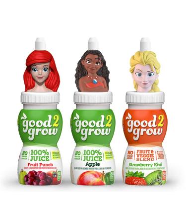 good2grow Disney Princess 3 Flavor Fruit Juice Variety Pack (Apple, Fruit Punch, Strawberry Kiwi) 6oz Spill Proof Character Top Bottles with No Sugar Added, Excellent Source of Vitamin C (Pack of 3) Disney Princess- Variety