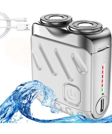 Mini Electric Explosive Shaver Portable Electric Shaver for Men Rechargeable Dual Blade Razor Waterproof USB Fast Charging Compact Travel Size Cordless Face Shaver with LED Power Display (White)