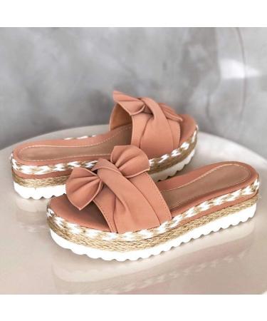 Women's lipper with wedge heel plateau-lipper summer beach front loop slip-on sandals bohemia fashionable casual leisure large width thick floor open toe area paragraph rutsc roze 42 EU