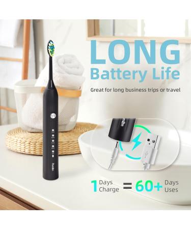 7AM2M Sonic Electric Toothbrush for Adults and Kids One Charge for 90 Days with 6 Brush Heads 5 Modes with 2 Minutes Build in Smart Timer Roman Column Handle Design (Black) Black No Travel Case - Buy Online on GoSupps.com