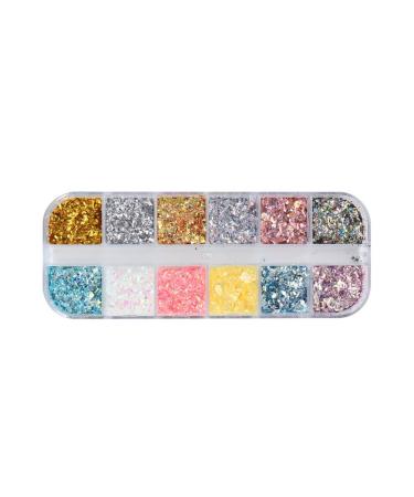 12 grid nail art foil flakes nail seedlets glitter holographic gold silver irregular sequin colorful confetti mirror effect acrylic flake foil for diy nail art decoration shiny flakes