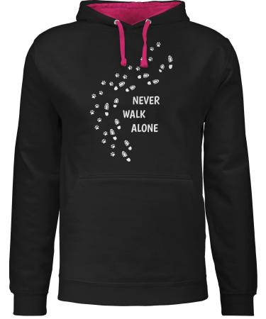 Shirtracer - sweater men women hoodie contrast two -colored - gift for dog owners - Never walk alone paw prints XL 4 black/fuchsia