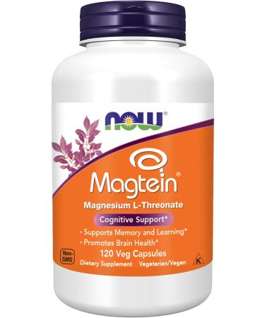 NOW Foods Supplements Magtein Magnesium L-Threonate Cognitive Support* 120 Veg Capsules 120 Count (Pack of 1)
