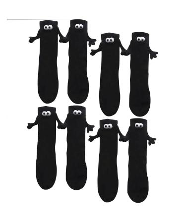 Couple Holding Socks Funny Magnetic Suction 3D Doll Couple Socks Unisex Mid-Tube Novelty Big Eye Socks Black