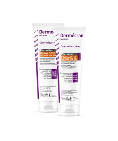 SORIFA - Pack of 2 - Dermécran - Barrier cream - Multi-purpose and sun protection SPF50+ - UV, paint, solvent, oil, pitch, creosote, tar - Hands, face, body - Fragrance-free - 100 ml tube.