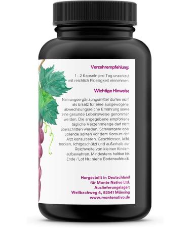 OPC Grape Seed Extract - Monte Nativo 240 Vegan Capsules 800mg Extract 528mg OPC Daily - High Dose - From French & Italian Grapes - Herg.In DE 118g - Buy Online on GoSupps.com
