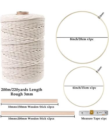 152pcs Macrame Kit for Beginners - 3mm x 220yards Natural Cotton Cord with Supplies for Macrame Plant Hanger - Wooden Beads, Rings, Sticks, Metal Rings - Buy Online on GoSupps.com