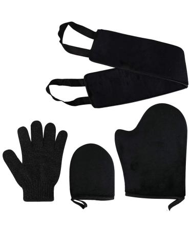 Self Tanning Mitt Applicator Kit 4 in 1 Self Applicator Set with Exfoliating Glove Tan Mitt Applicator Tanning Back Lotion Applicators for Your Back Face Mitt for Tanner Lotion Streak Free Tan