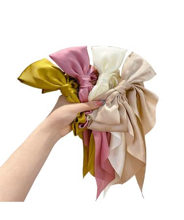 SALOCY Satin Hair Bows Set - Big Ribbon Barrettes Clip Hair Accessories for Women & Girls (4 Colors) - Buy Online on GoSupps.com