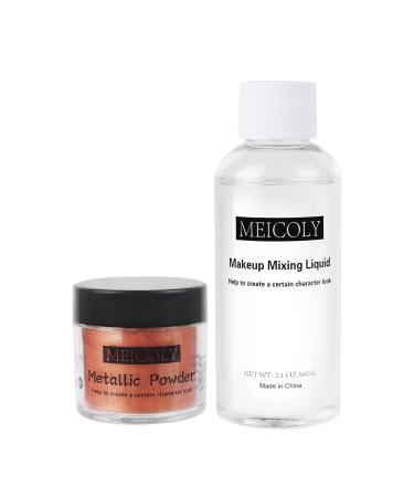 MEICOLY Metallic Face Body Paint 0.7 Oz Metallic Powder with 2.1 Oz Makeup Mixing Liquid High Pigments for Face Painting Kit Character Look Special Effects Makeup Metallic Bronzer