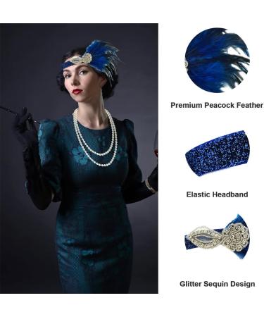 ENILSA Feather Headband Women Lady Retro Feather Flapper Beautiful Feather Headband Blue Headwear Retro Style Accessories for Costume Prom Wedding Party Costume Accessories - Buy Online on GoSupps.com