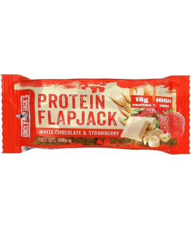 Uncle Jack's Protein Flapjacks - 16 x 100g - 18g Protein - Vegetarian (White Chocolate & Strawberry) - Buy Online on GoSupps.com