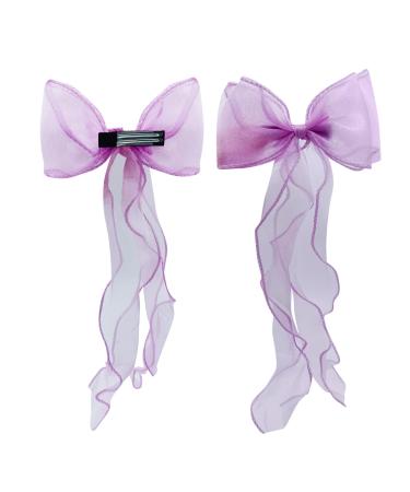WEIYON 2PCS Bow Colorful Ribbon Hair Clips Braided Ponytail Holders Decorative Accessories for Women and Girls Light Purple