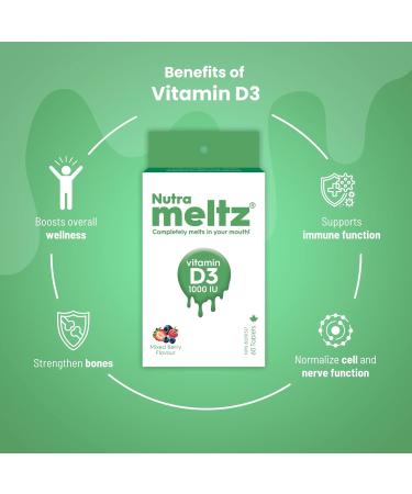 Nutrameltz Vitamin D3 1000 IU Supports Stronger Bones & Teeth Boost Immunity Vitamins Prevents Inflammation Quick Dissolving Tablets Mouthwatering Mixed Berry Flavor (60 Tablets) - Buy Online on GoSupps.com
